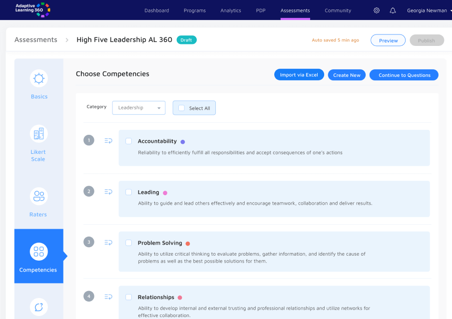 Al360 Custom Assessment Competencies tab View